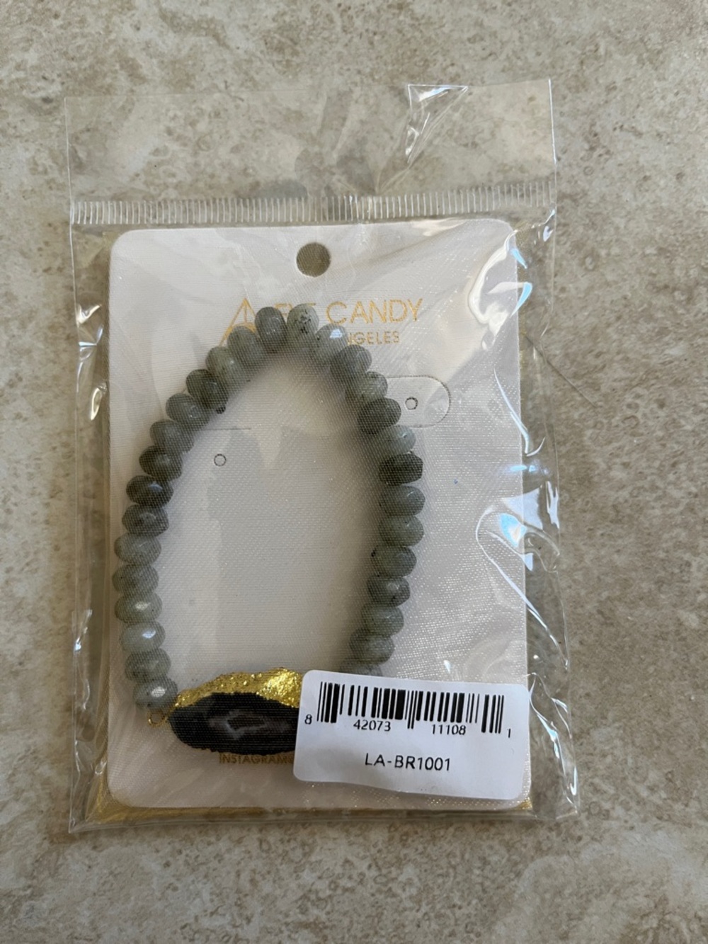 Eye Candy Los Angeles Gray Beaded Bracelet with Gold Druzy Accent